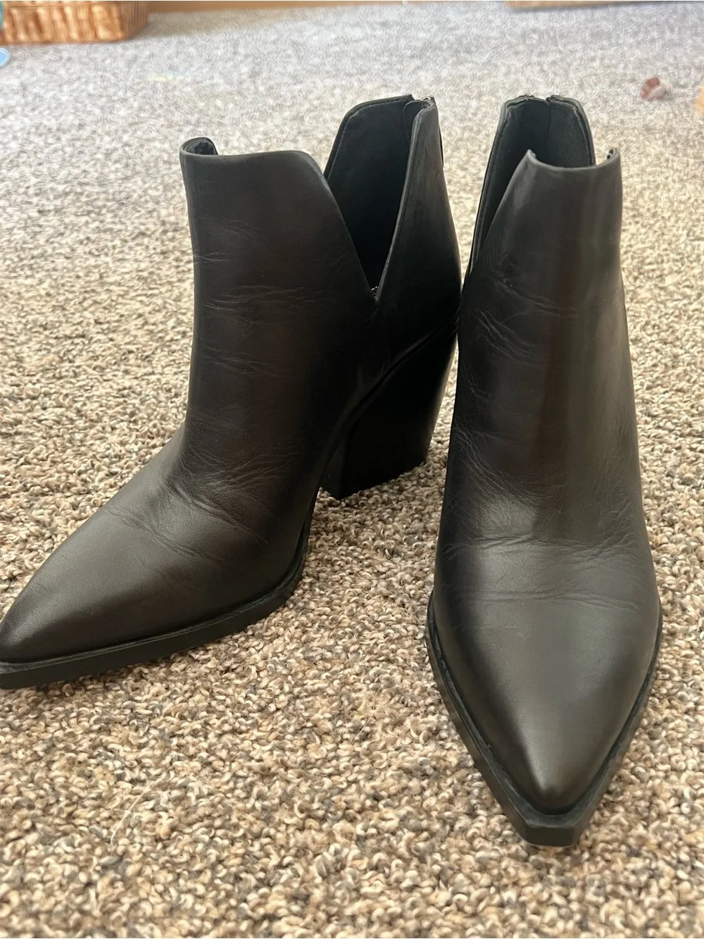 Vince Camuto Black Pointed Ankle Booties with Block Heel